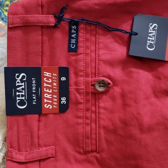 Chaps Ralph Lauren Flat Front 9" Chino Shorts Men Size: 36 Color: Red Cotton NWT - Picture 11 of 14
